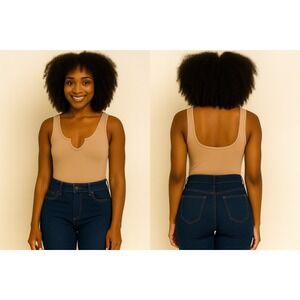 Zenana Sleeveless V-Neck‎ Bodysuit Brush Tank Top Casual Stretch Size XL